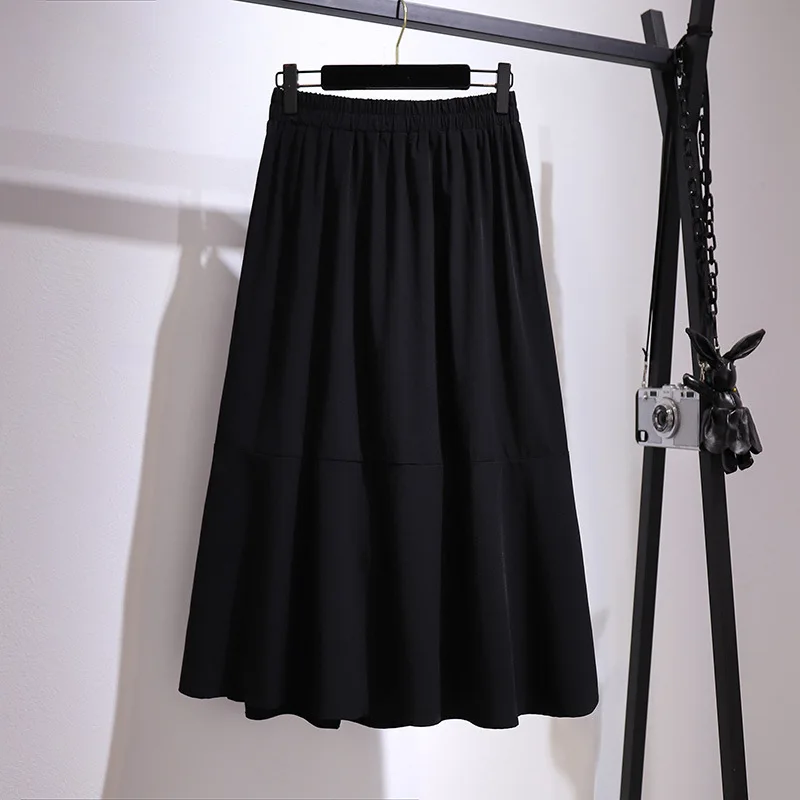 Plus Size Skirt Women Summer Loose Solid High Waist Irregular A-Line Skirt Hip 156cm Black 5XL 6XL 7XL 8XL 9XL 150Kg