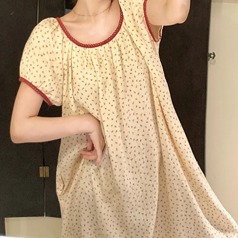 Sweet Girls Women 2026 Korean Sleepwear Dot Print Princess Nightgowns Nightwear Home Wear