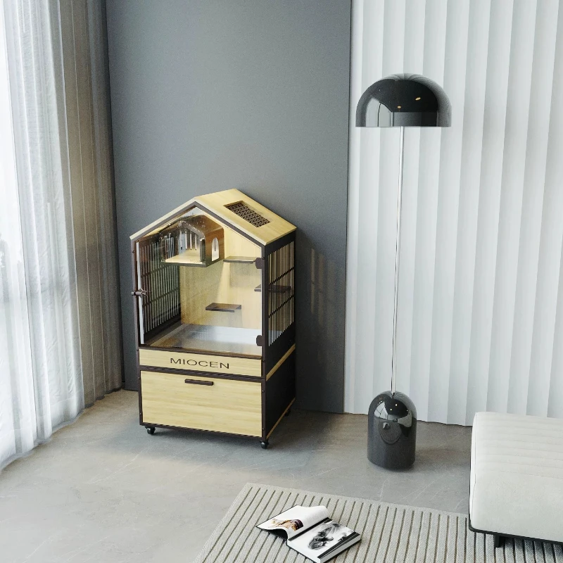 Cage steel and wood combined with anti-gnawing ice nest cooling blind date special double-layer pet cage luxury villa