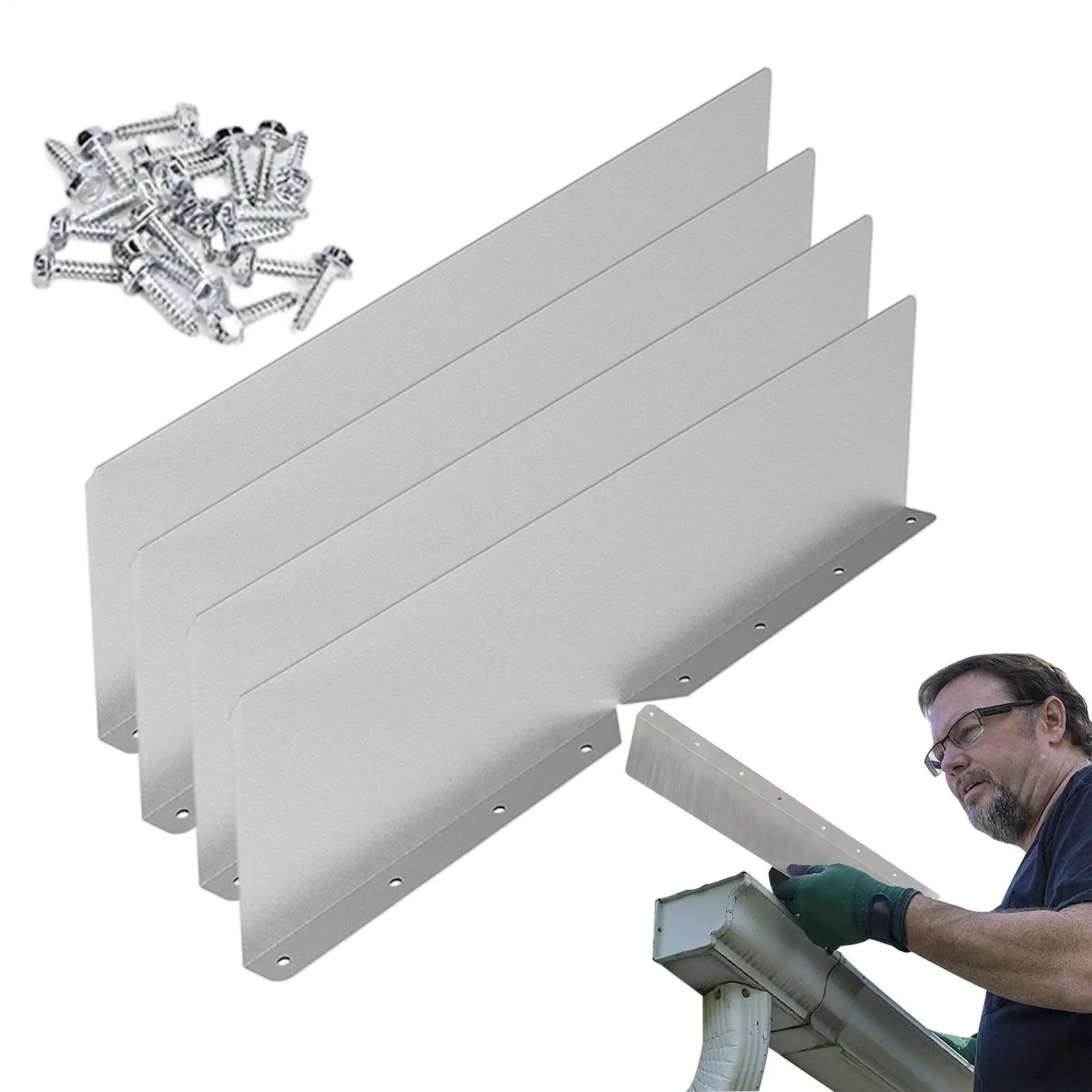 Aluminum Gutter Valley Splash Guard with Screws for House Residential Flat Shingle Roof Corner Foldable Rain Gutter Guard