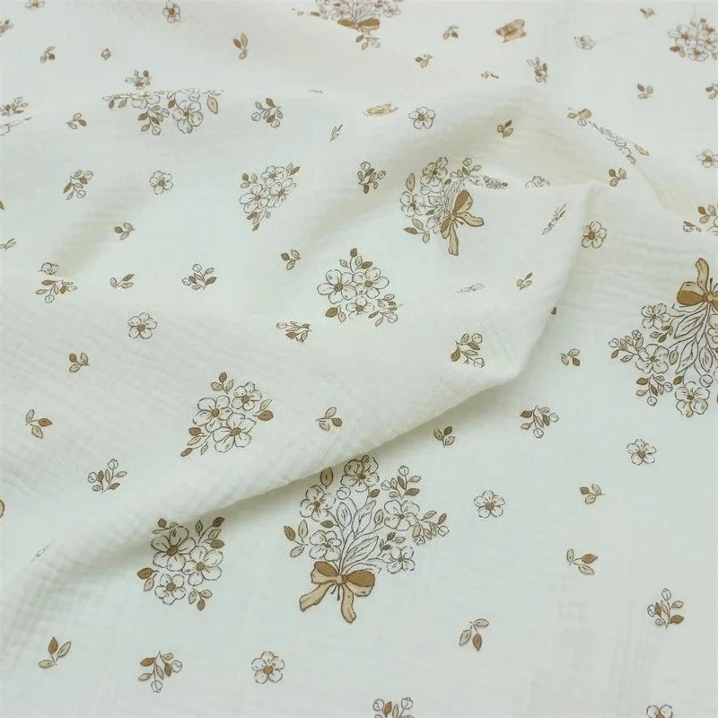Floral Double Gauze Crepe Cloth 135x50cm for Baby Clothing Pajamas Blanket Bib Soft Fabric