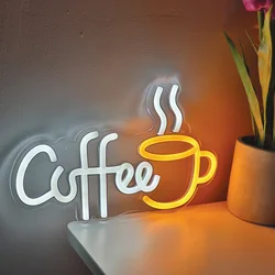 1PC  Creative  Coffee With Cup LED Neon Sign Light For Party Room Pub Club Milk Tea Coffee Shop Wall Decoration  11.1''*6.73''