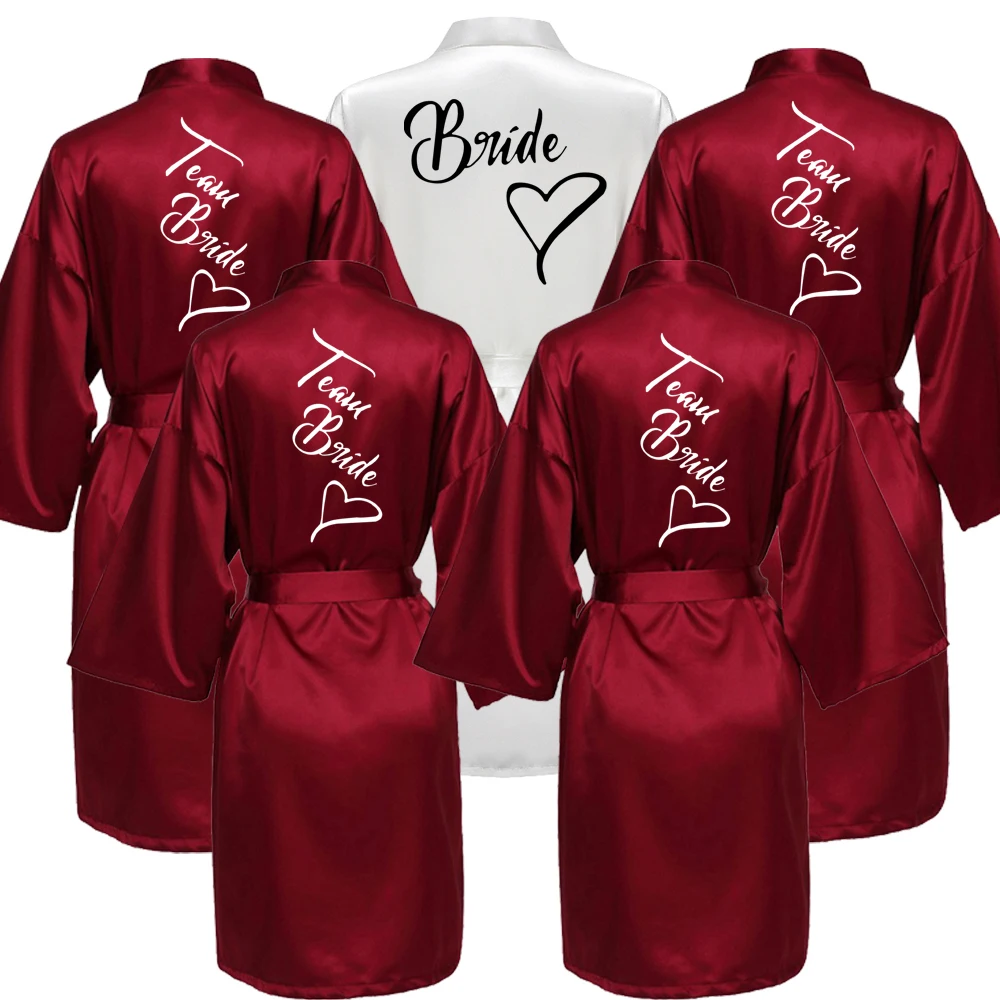 Women Silk Satin Short Night Printing Robe Kimono Robe Fashion Bath Robe Sexy Bathrobe Femme Wedding Bride Bridesmaid M024