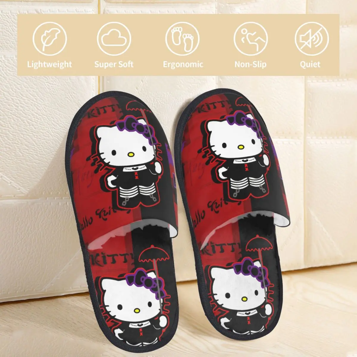 هالو كيتي Y2k الشرير الخفافيش شبشب شتوي غرفة المعيشة الكرتون لينة رغوة الذاكرة الشرائح عدم الانزلاق