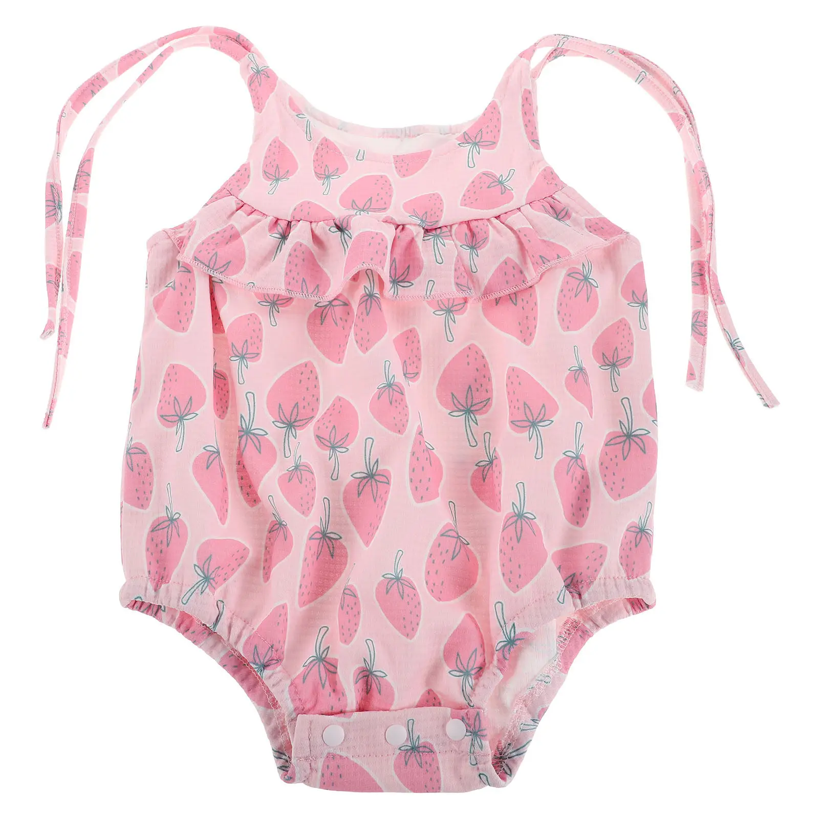 

Strawberry Rompers for Baby Girls Sleeveless Halter Neck 3-6 Months Pink Newborn Summer Outfit Soft Polyester Snap Closure Daily