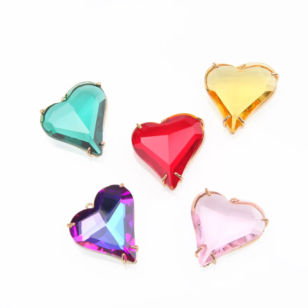 4PCS  Faceted Heart Charms Love Glass Pendants for Jewelry Making Necklace Gift's Supplies Pendant Findings DIY 26*26mm