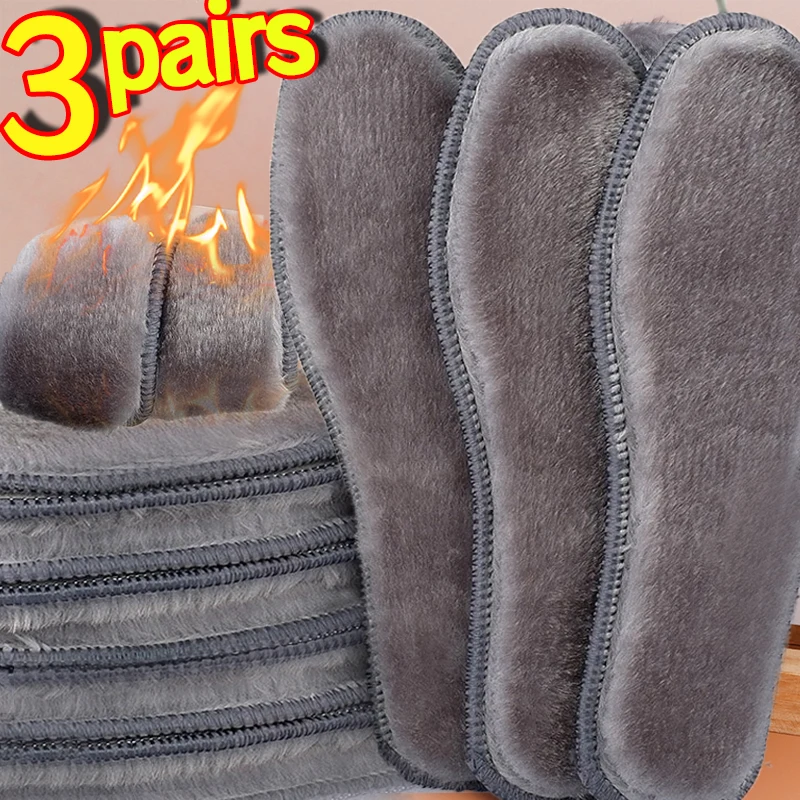 Winter Thermal Felt Insoles Thicken Warm Heated Insoles for Men Women Shoes Breathable Snow Boots Imitation Rabbit Shoes Pads