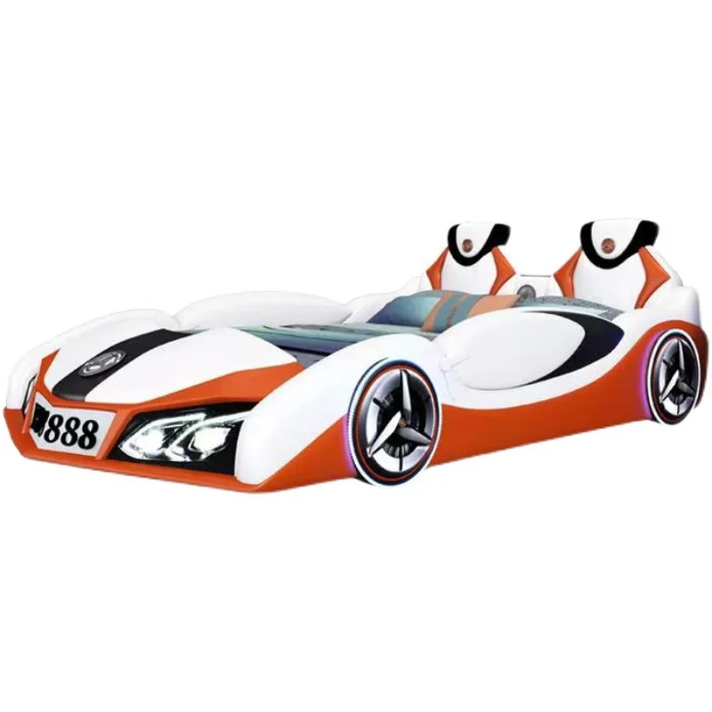 

Car Double Bed With Guardrail Creative Leather Bed Kids Beds Girls for Boys Bedroom Furniture