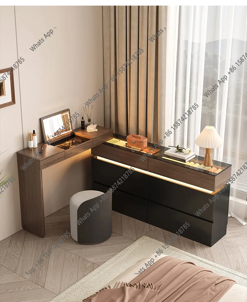 Mn Modern Simple Bedroom Makeup Table Dresser Bay Window Corner Storage Chest Small Apartment Solid Wood Table