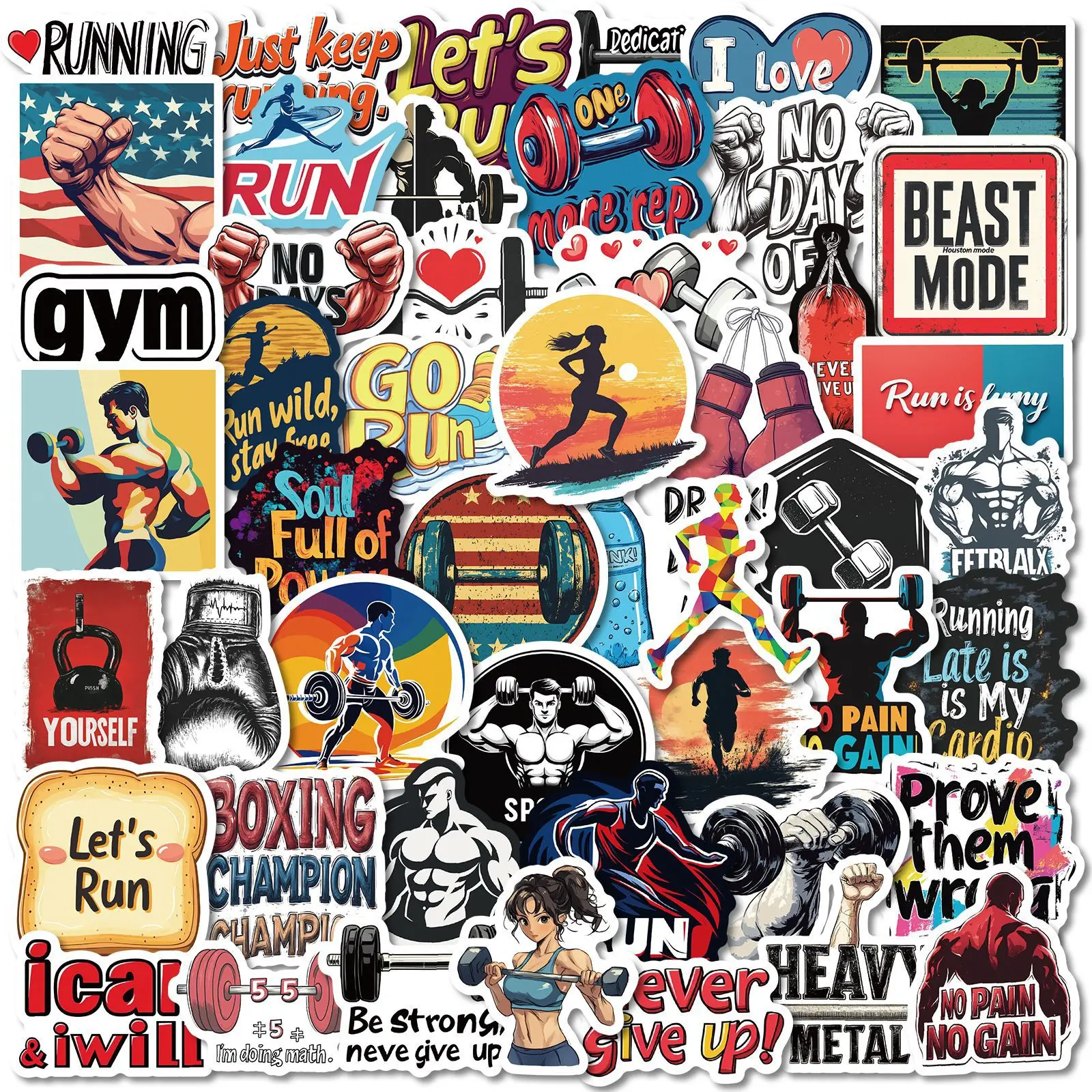 

10/50PCS Creative Fitness Graffiti Stickers Motivational Decal For Laptop Phone Guitar Skateboard Helmet PVC Waterproof Sticker