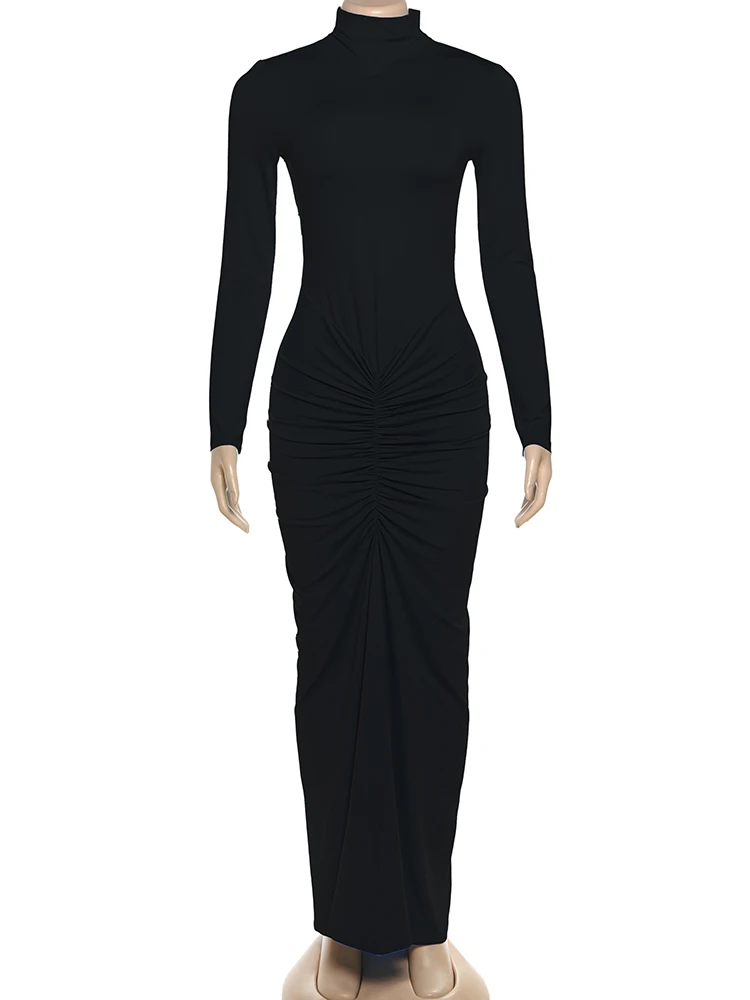 Sisterlinda Herbst Neue Stil Lange Kleid Frau Rollkragen Volle Hülse Dünne Hohe Stretch Täglich Casual Mode Elegante Vestidos – Detail 7