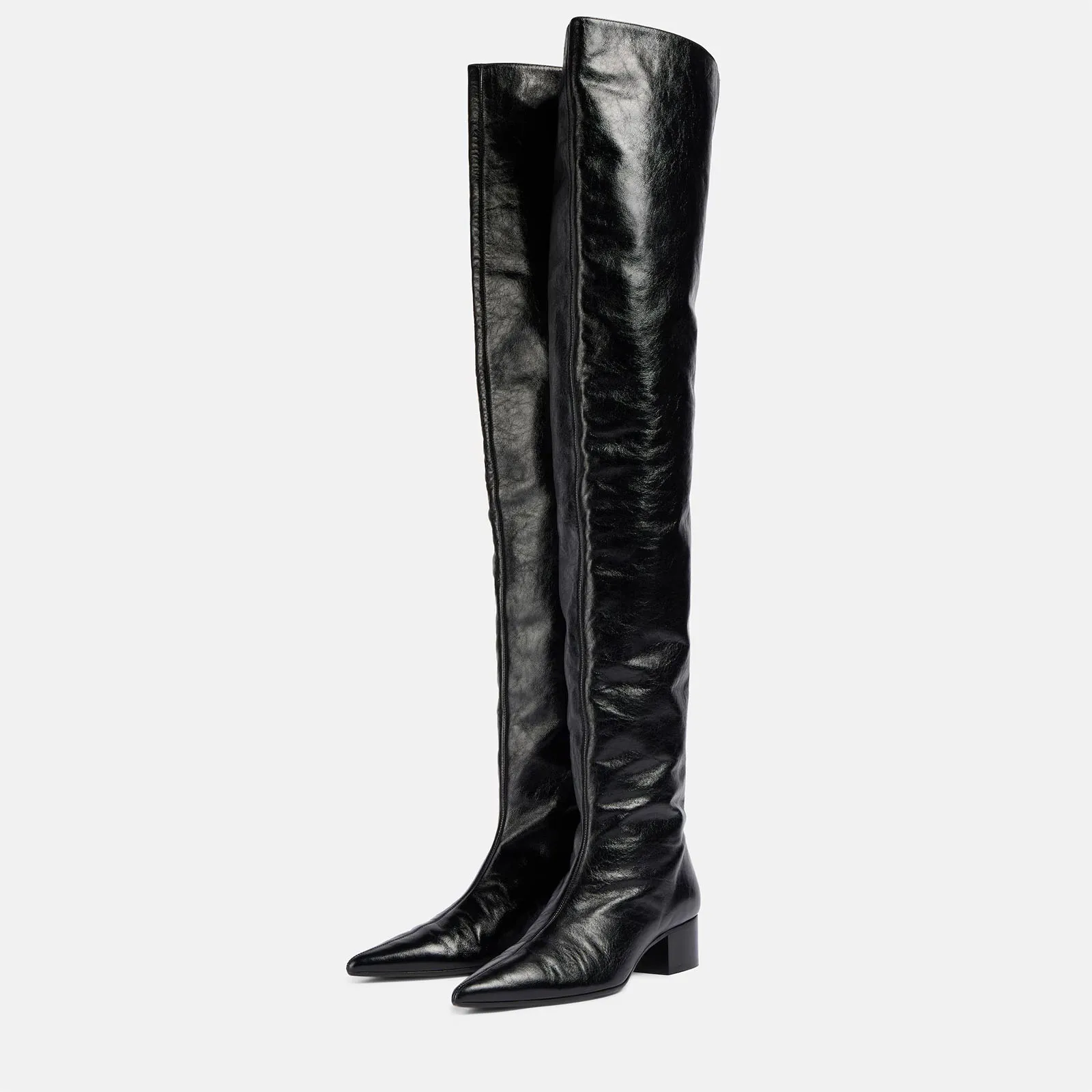 Arden Furtado Black Over the Knee Boots Pointed Toe Slip-on Middle Heel Modern Boots Modern Boots Extra Large Size Skinny Boots