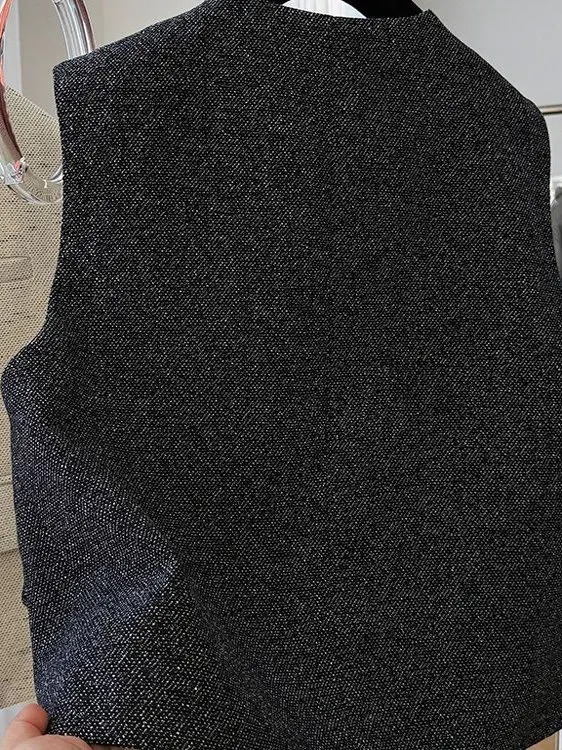 Damska okrągła kamizelka Ne Suit z poduszkami na ramionach, kardigan zapinany na guziki, odzież wierzchnia, warstwowy styl na wiosnę i jesień.