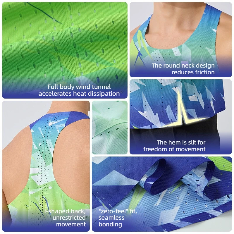Marathon Quick-drying Running Singlet Men's Vest Summer Printted Thin Fitness Clothing Sports Sleeveless T-shirt Workout Gym Top