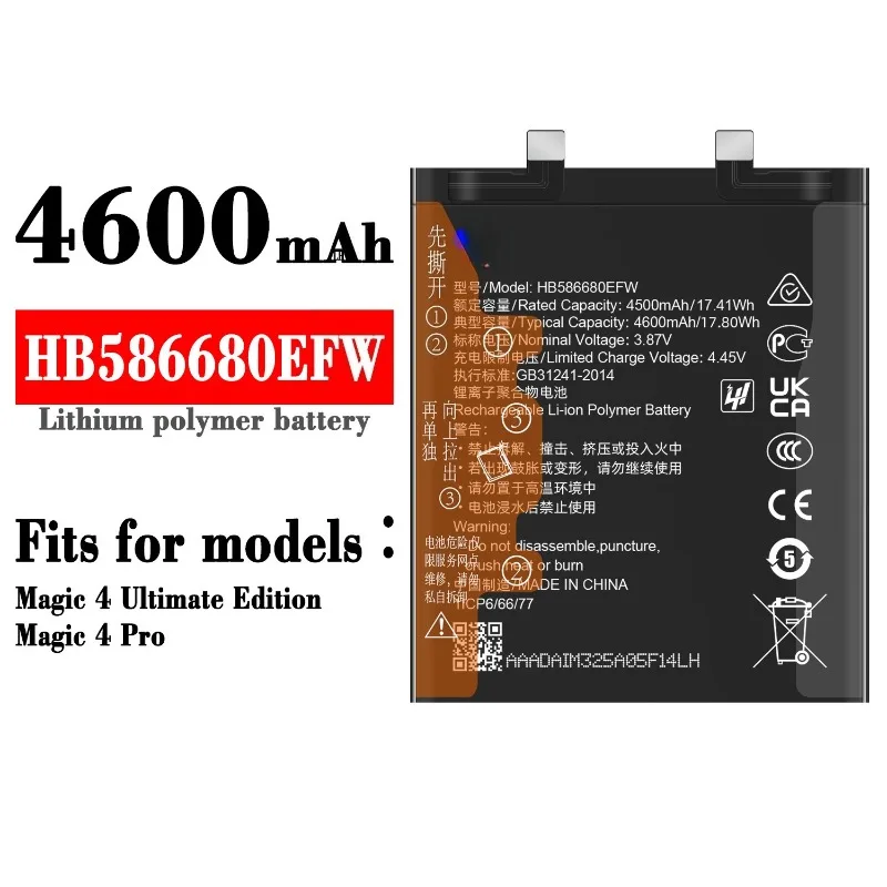 High Capacity HB586680EFW Battery for HUAWEI Magic 4 Ultimate Magic4 4 Pro Phone Batteries Batteria