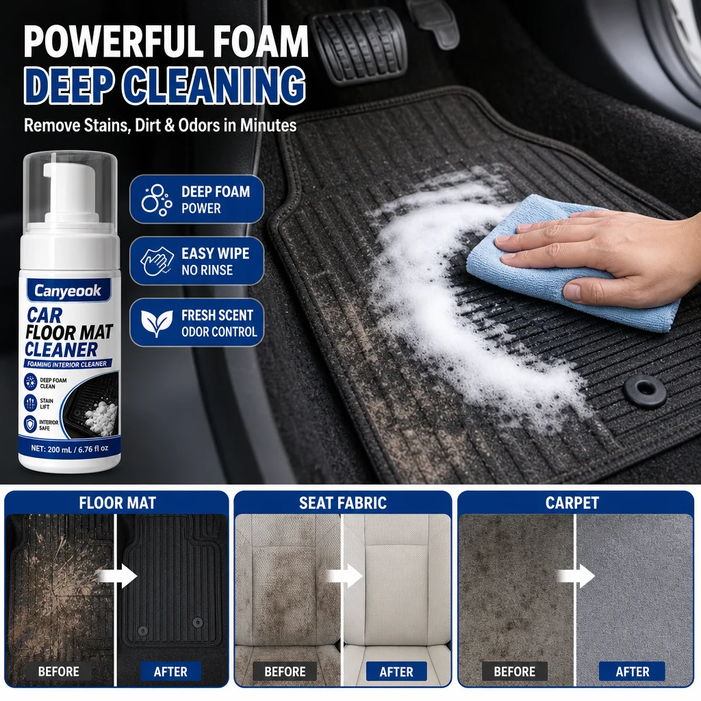 CANYEOOK 200ml Interior Foam Cleaner - Deep Clean Grease Mud Coffee Stains Eliminate Smell Safe for Fabric Leather Plastic