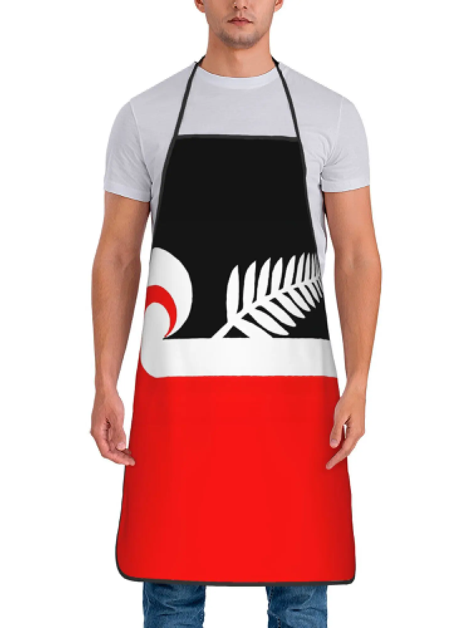 New Zealand Inspired Red Black White Kitchen Apron Silver Fern Leaf Design Linen Cooking Bibs Chef Aprons Multi Sizes Gift