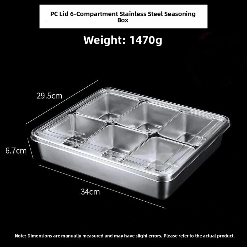 Multi-use Gear Stainless Steel Box 6 Container Pizza Seasoning Box Ingredients Box Fruits Sauce with 6 Removable Compartment wit