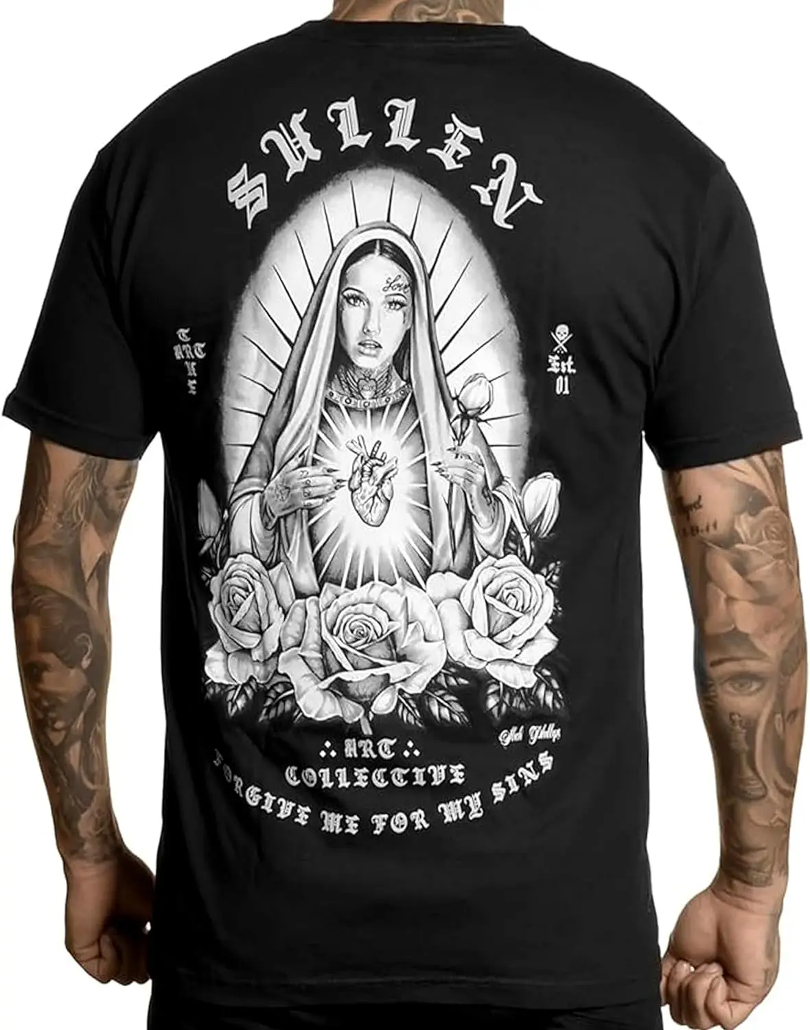 

Sullen Men's Standard Fit Tee Mother Mary Tattoo Skull Graphic Short Sleeve T-Shirt for Men