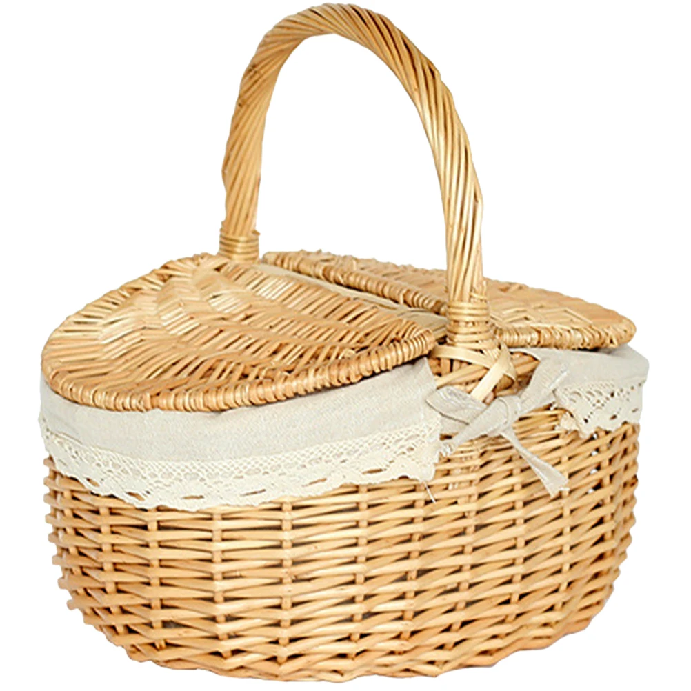 Small Basket Gift Picinic Empty Farmhouse Woven Bread Basket Seagrass Wicker Basket For Snacks Lid Rattan Storage With Lid