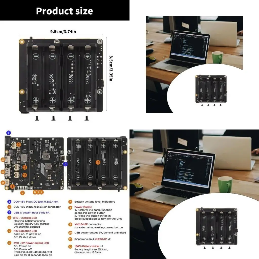 

31BA X1202 Continuous Power Supply UPS Board for RPi 5 with Quick Charging