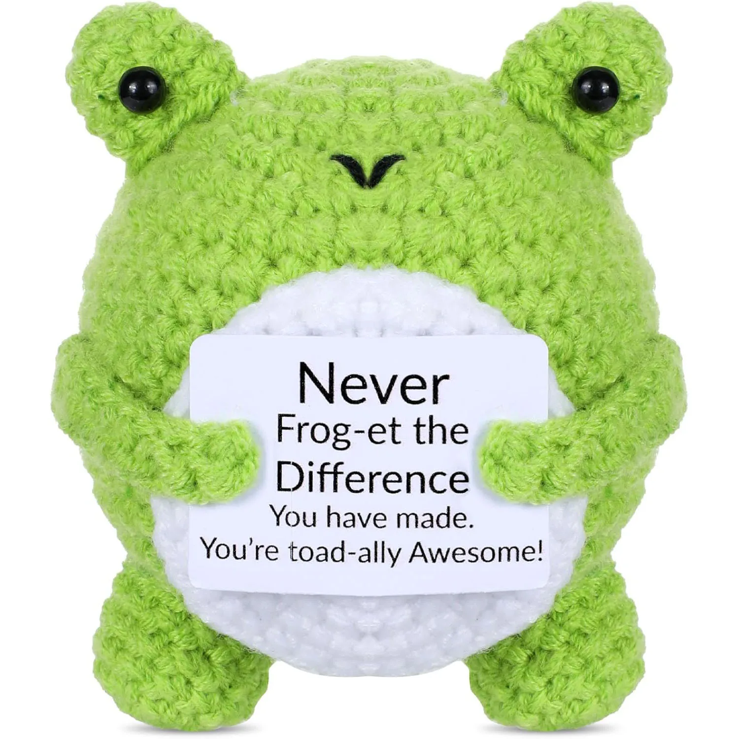 Funny Crochet Emotional Support Frog Doll With Card Desktop Ornament Handmade Knitted Positive Energy Frog Doll Christmas Gifts
