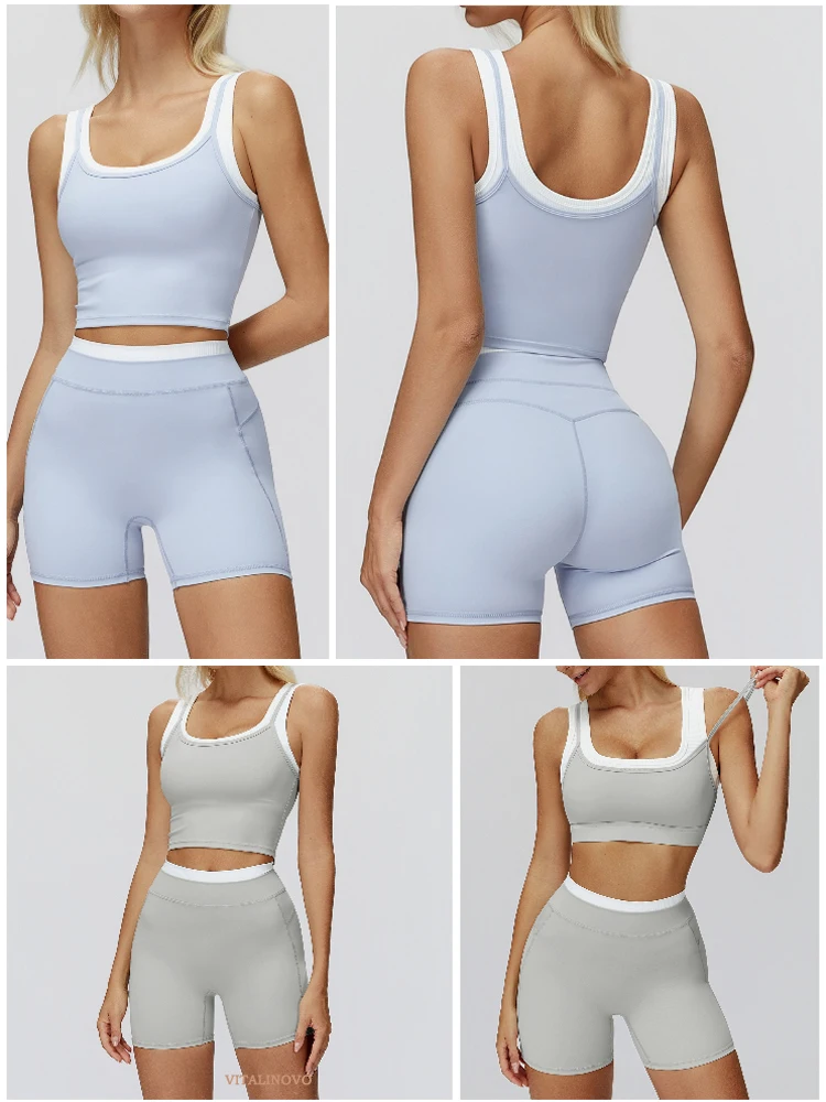 VITALINOVO 2-teiliges Workout-Set für Damen, nahtlose Biker-Shorts mit gepolstertem Sport-BH, sportliche, passende Outfits für Damen, für Fitness, Gym, Yoga – Detail 7
