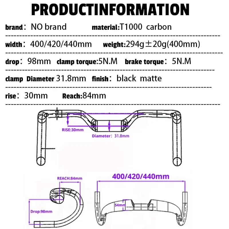 New T1000 Full Carbon 30mm Rise Gravel Handlebar Ultralight Internal Routing Drop Bar 400/420/440mm Bike Upgrade Parts