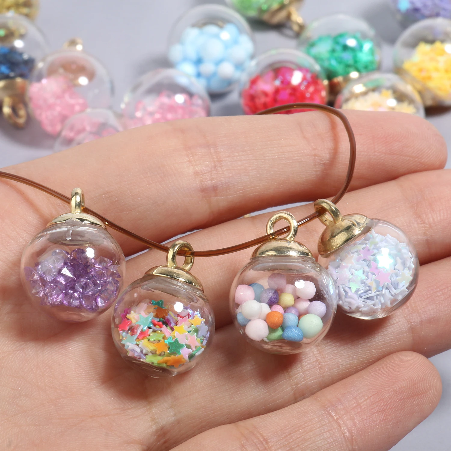 20pcs 21x16mm Transparent Mini Glass Ball Star Sequins Colorful Crystal in Ball Charms Pendants for Jewelry Making DIY Supplies