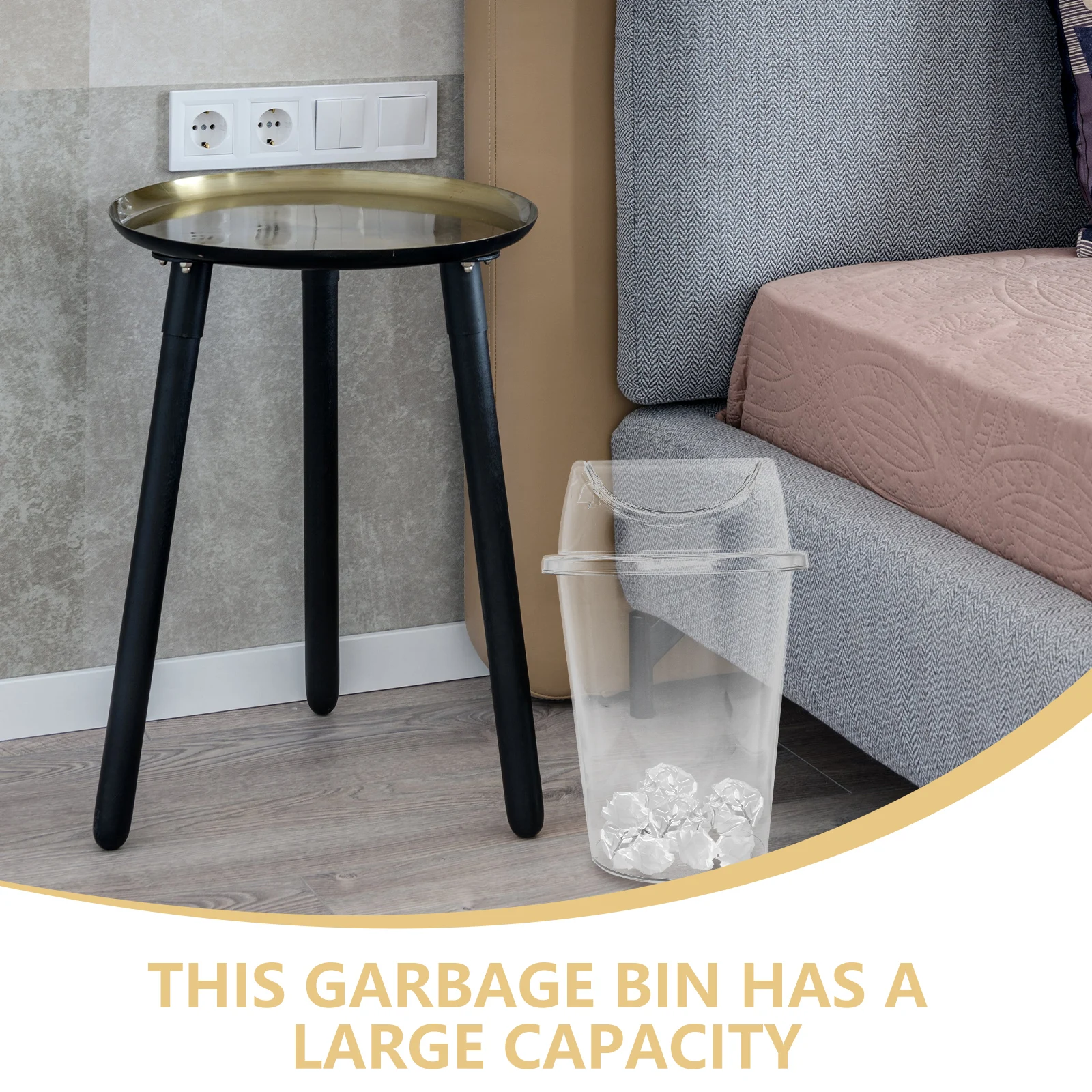 

Elegant Large Capacity Trash Can Transparent Lid Simple Design Home Bedroom Office Waste Storage Trash Can