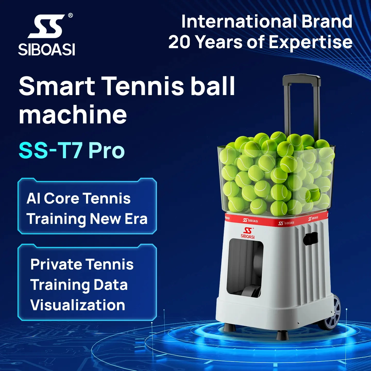 Siboasi T7 Pro Automatic Pickleball Machine Portable Training Robot Smart Ball Launcher Practice Equipment with Large Capacity