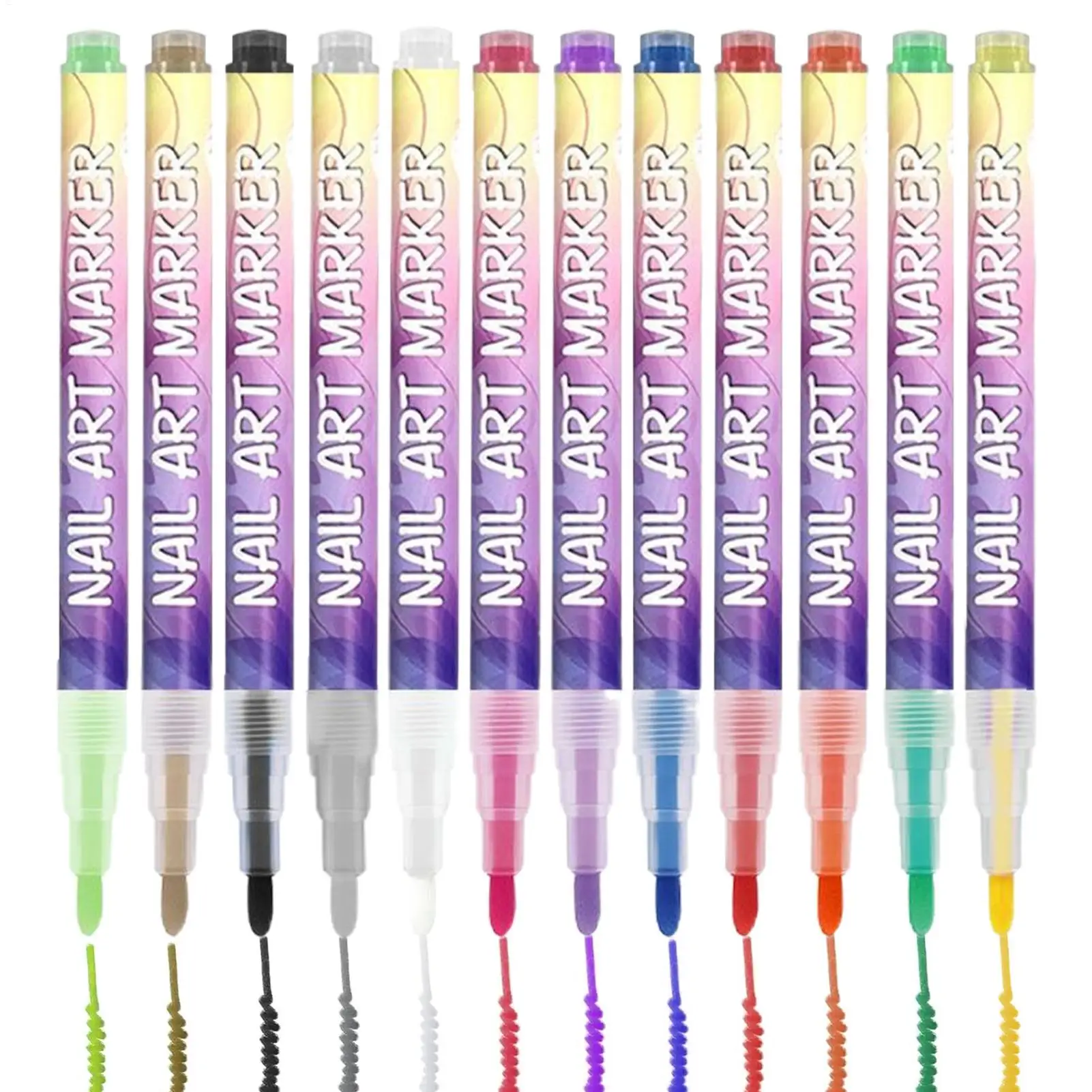 새로운 12 색상 네일 펜 빠른 건조 페인팅 마커 파인 팁 네일 낙서 펜 네일 페인팅 드로잉 펜 네일 아트 액세서리