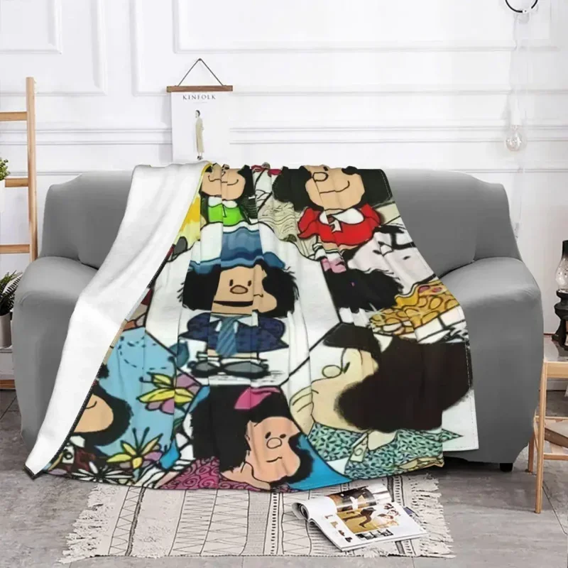 Anime Plaid Mafalda Blankets Flannel Summer Portable Warm Throw Blanket for Sofa Outdoor Bedding Throws