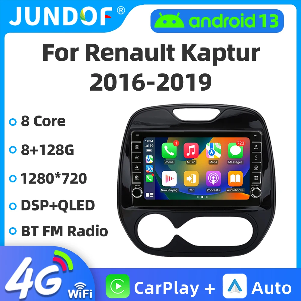 Jundof For Renault Captur Kaptur 2016-2019 2din Android 13 Car Radio Multimedia Video Player GPS Navigation 4G Carplay Head unit