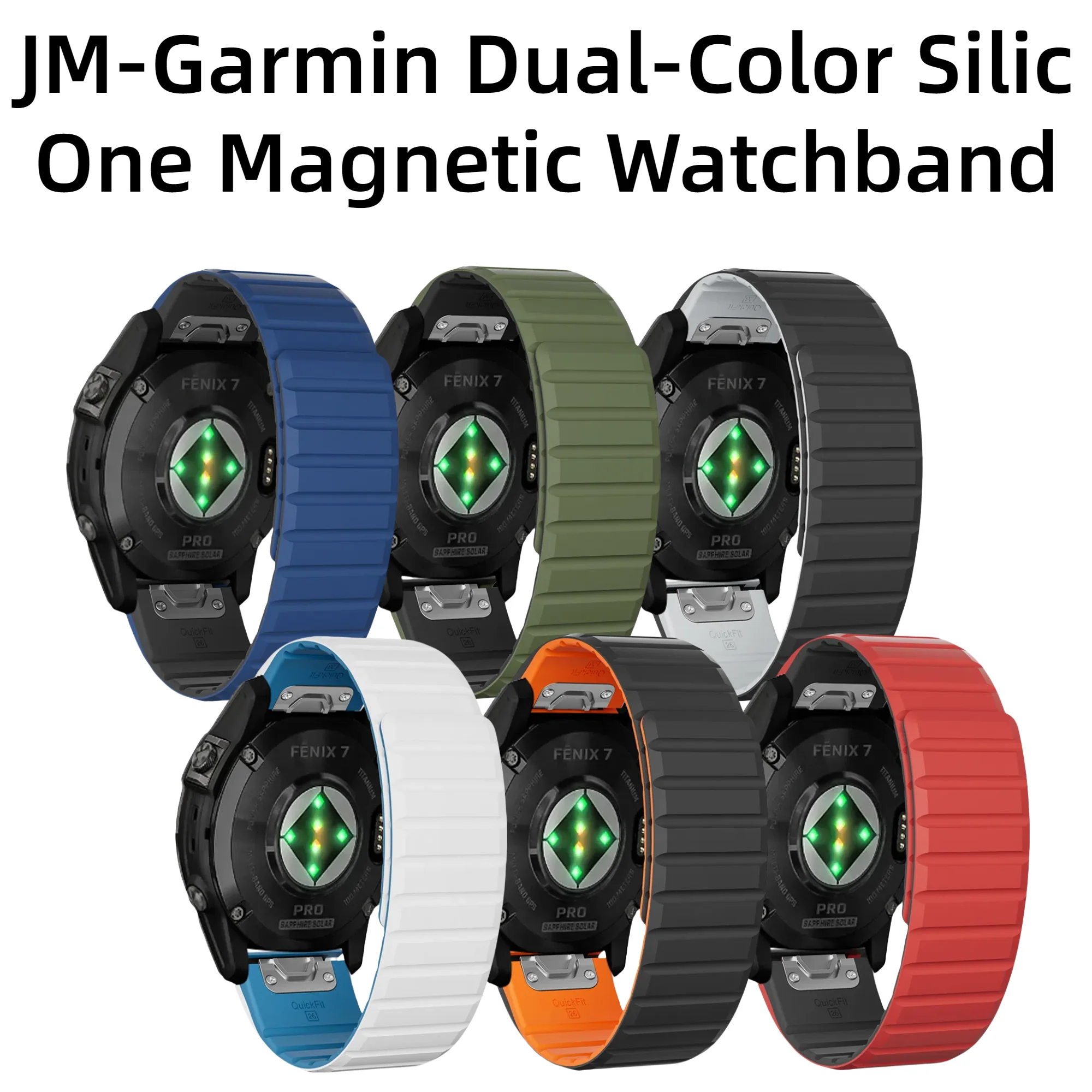 

22/26mm Garmin Dual-Color Silicone Magnetic Strap Compatible with Fenix 5/5X/6/6 Pro/7, Quatix 3/Ballistic/Edition Watches