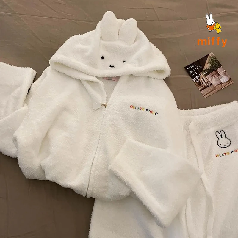 Pyjama Miffy Kawaii, mode créative, vêtements de détente à capuche, confortable, Dopamine, ensemble de vêtements de maison, accessoires Anime, cadeaux parfaits pour filles