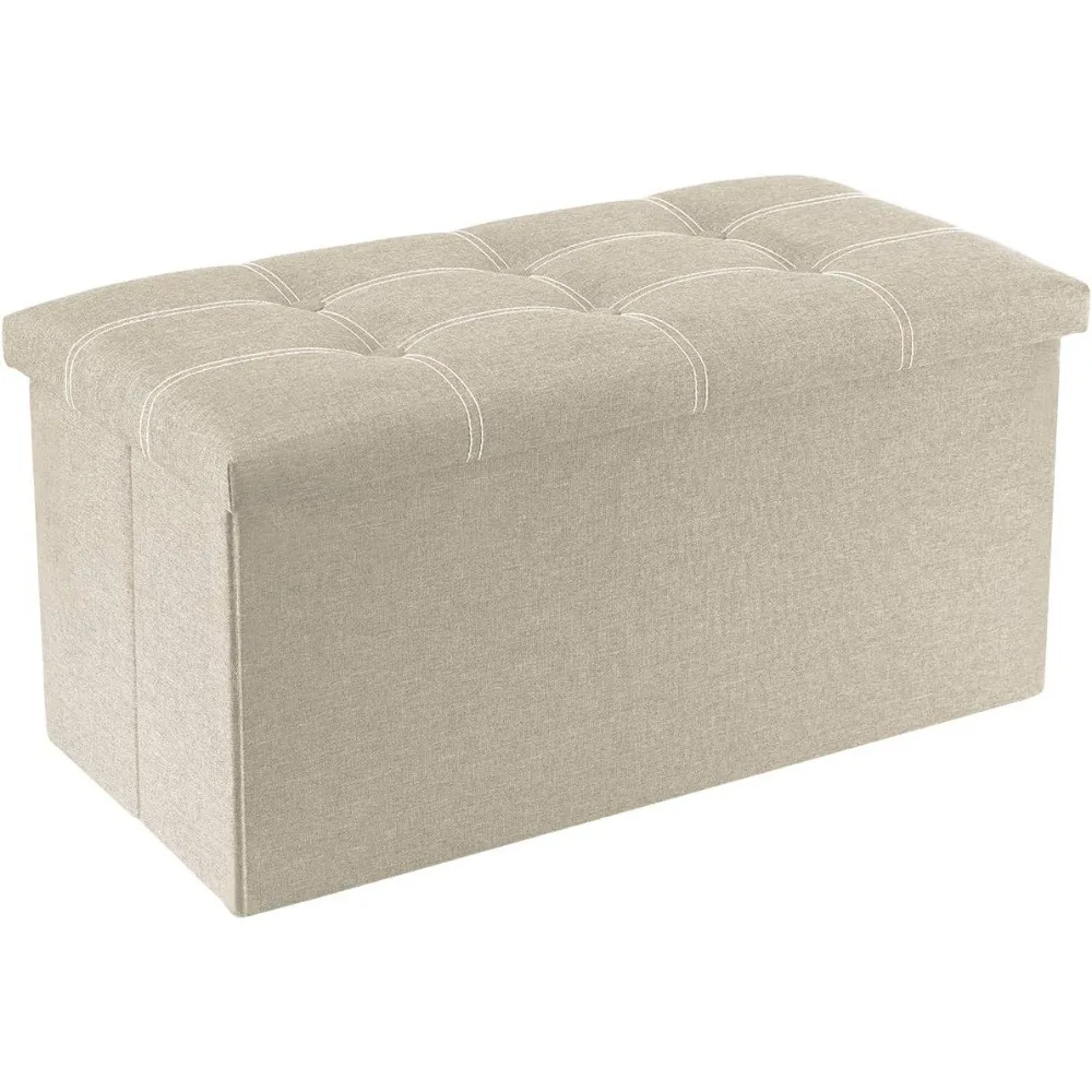 

30" Folding Storage Ottoman, 80L Bench, Linen Beige Locker Upholstered Seat for Bedroom and Living Room, Support 350 lbs