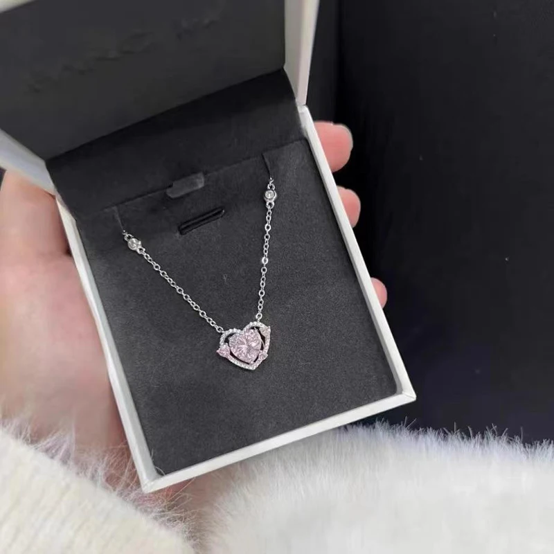 Neue 925 Sterling Silber Luxus Zirkon Süße Herz Anhänger Halsketten Für Frauen Designer Schmuck Geschenk Weiblichen Schmuck Kostenloser Versand – Detail 6