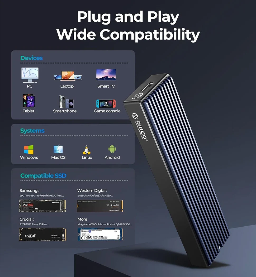 ORICO M.2 SATA NVMe Enclosure 10Gbps External SSD Case Type C USB A 3.2 Gen 2 Hard Drive Disk Cover M2 2230 Storage Box House