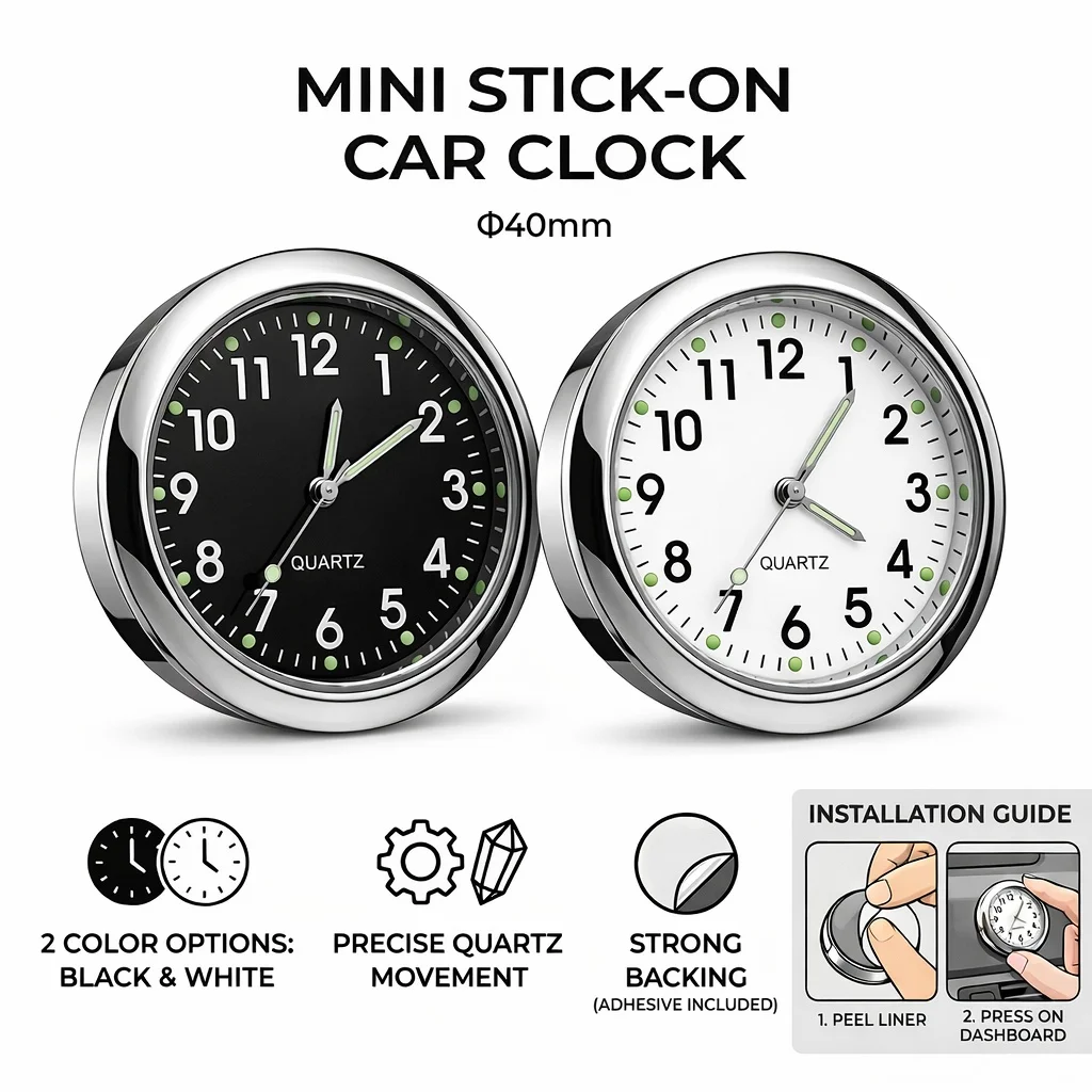 New Mini Car Clock Universal Car Dash Clock Luminous Internal Stick-On Digital Watch Mechanics Quartz Clock Car Accessories