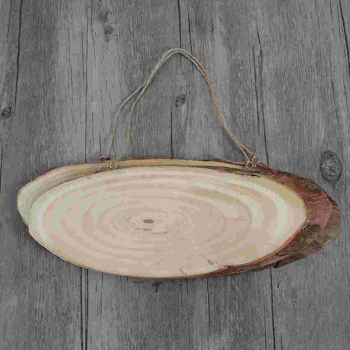 2Pcs Unfinished Oval Blank Wooden Disc Tree Log Slice Plaques with Rope for DIY Decoration Crafts Projects