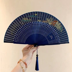 Silk Folding Dance Fan Portable Vintage Lady Folding Fan Chinese Landscape Fans Summer Women Bamboo Hand Fan Abanicos Para Boda