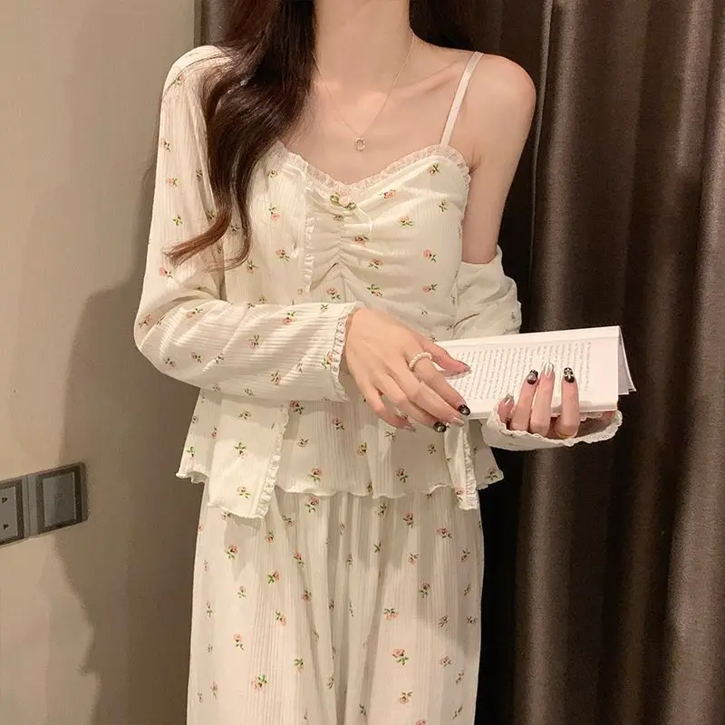 3 Pcs Pajama Sets Women Sweet Print Sleepwear Home Casual Princess Students Aesthetic Soft Lounge All-match Korean Fashion Mujer