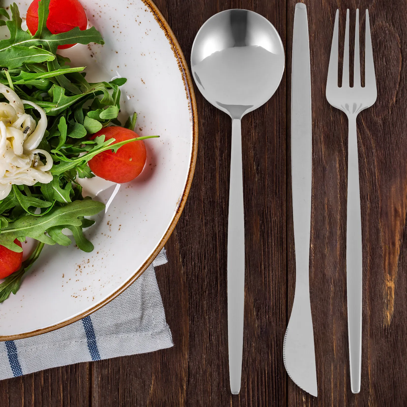 1Set Stainless Steel Western Dinnerware Set Polished Smooth Matte Modern Flatware for Home Restaurant Buffet