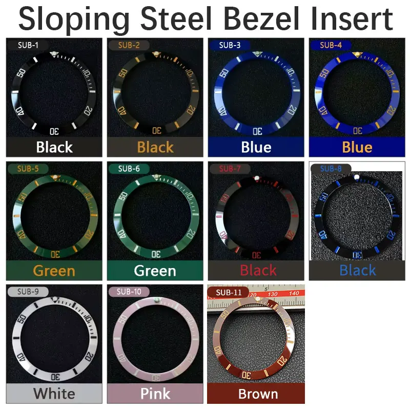 Sloped ceramic bezel insert 38*30.6mm Sub style Luminous pip at 12 For SKX007 SKX011 for Rlx SUBMARINER MOD watch parts