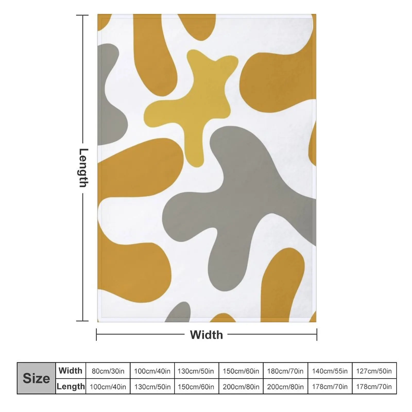 Cheerful Blobs Abstract Cutout Pattern in Mustard and Grey on White Throw Blanket Thin Single Blankets