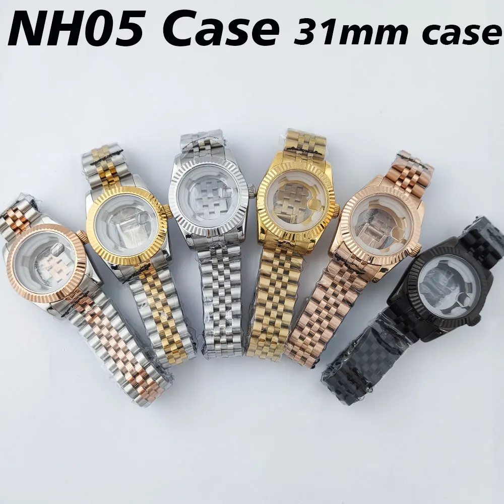 

Корпус для часов NH05, 31 мм, золотой/серебряный/розовый/черный, с сапфировым стеклом, из нержавеющей стали, подходит для механизма NH05, корпус для женских часов.