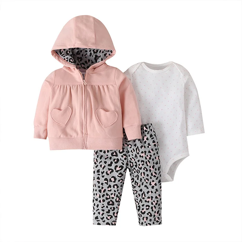 2022 New Fashion Baby Girls Clothes Sets 100% Cotton Baby Coat+Baby Bodysuits+Pants Cartoon Printed Long Sleeves Kids Clothing