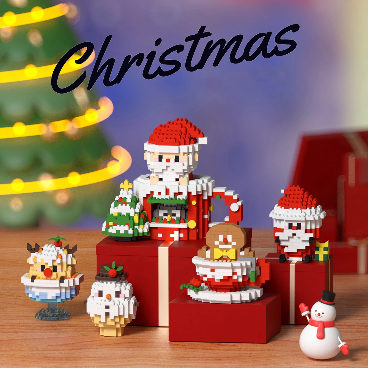 Christmas Micro Building Blocks Santa Claus Snowman Elk Cute Animal Cat Dog 3D Model Mini Brick Figure Toys For Kids Gift