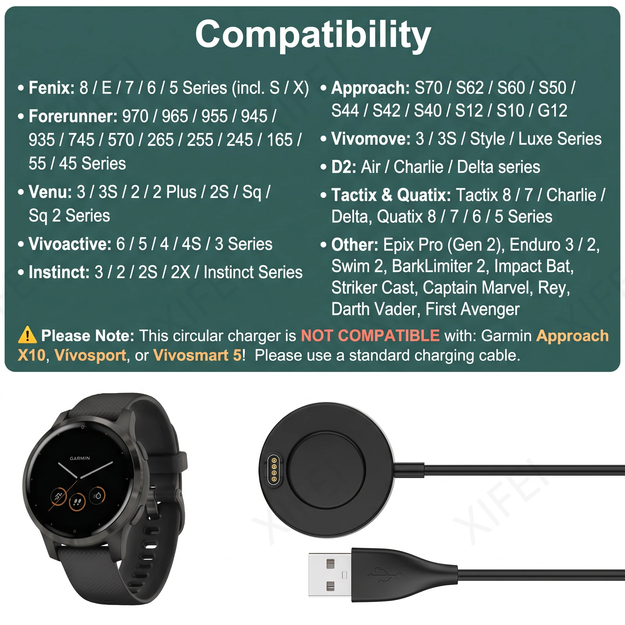 Charger for Garmin Forerunner 970 965 955 945 165 Fenix 8 7 6 Pro 2Pack USB Type C for Garmin Watch Round Charging Dock Cable
